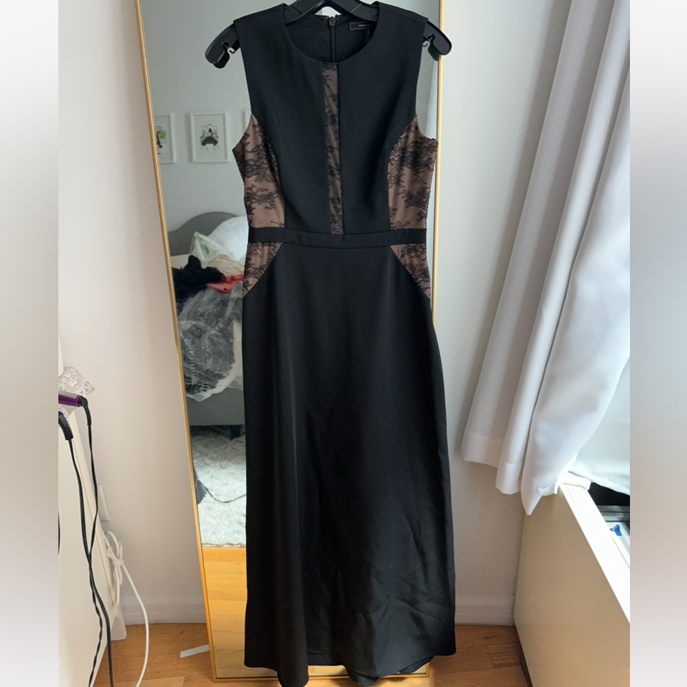 BCBG black lace inset gown